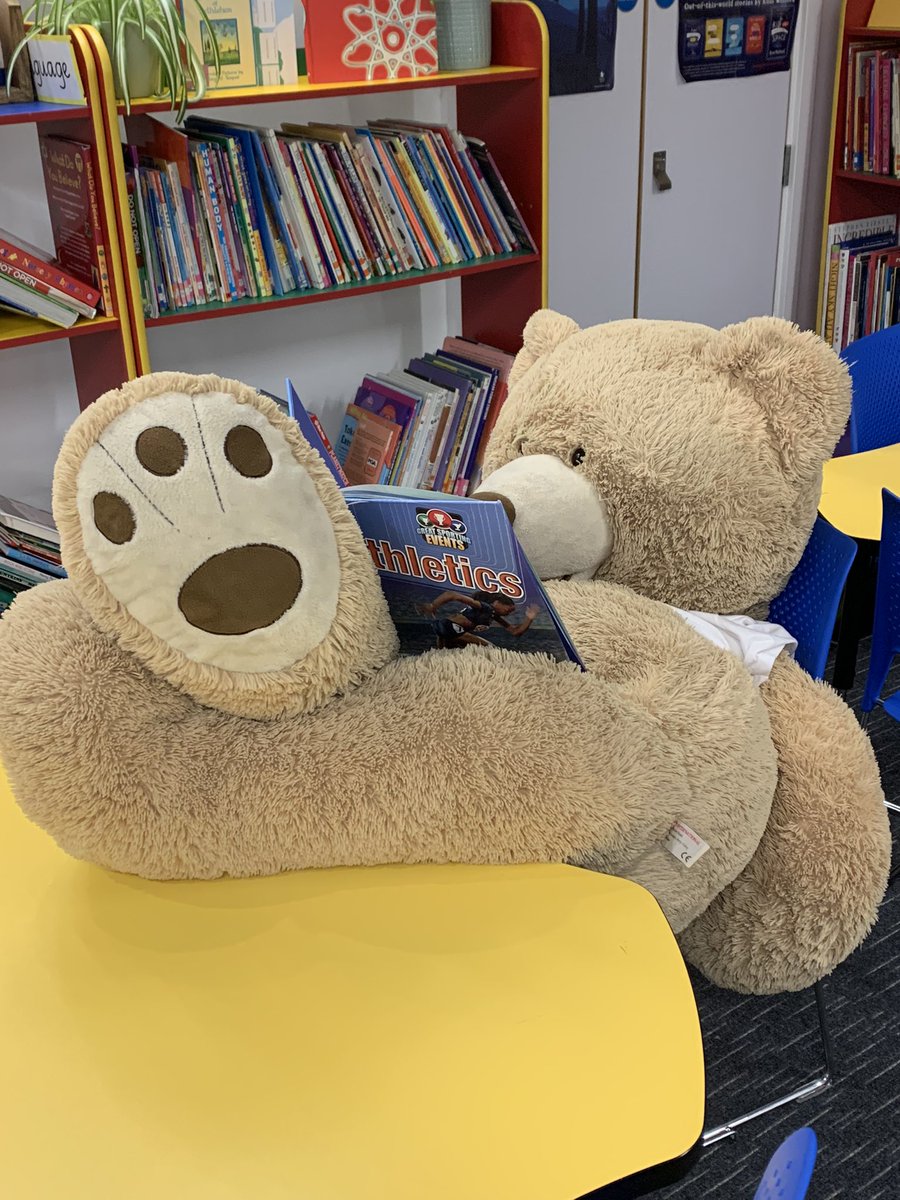 StMarys_SW8's tweet photo. This is what the reading bear gets up to in the library when we go home at night. The reading bear loves reading! As styled by some lovely year 4 boys! #readingbear #welovereading @beanstalkreads https://t.co/22ngyJRpIE