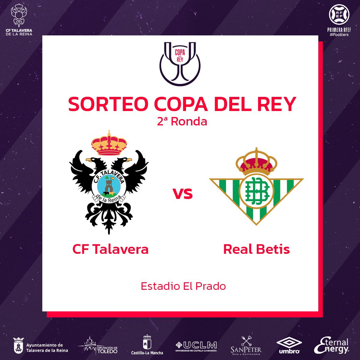 🏆 🅒🅞🅟🅐 🅓🅔🅛 🅡🅔🅨

👋🏼 ¡Buenas, <a href="/RealBetis/">Real Betis Balompié 🌴💚</a>!

⚔️ Nos vemos en El Prado para celebrar la segunda ronda de copa. 

#𝙑𝙖𝙢𝙤𝙨𝙏𝙖𝙡𝙖 🏺