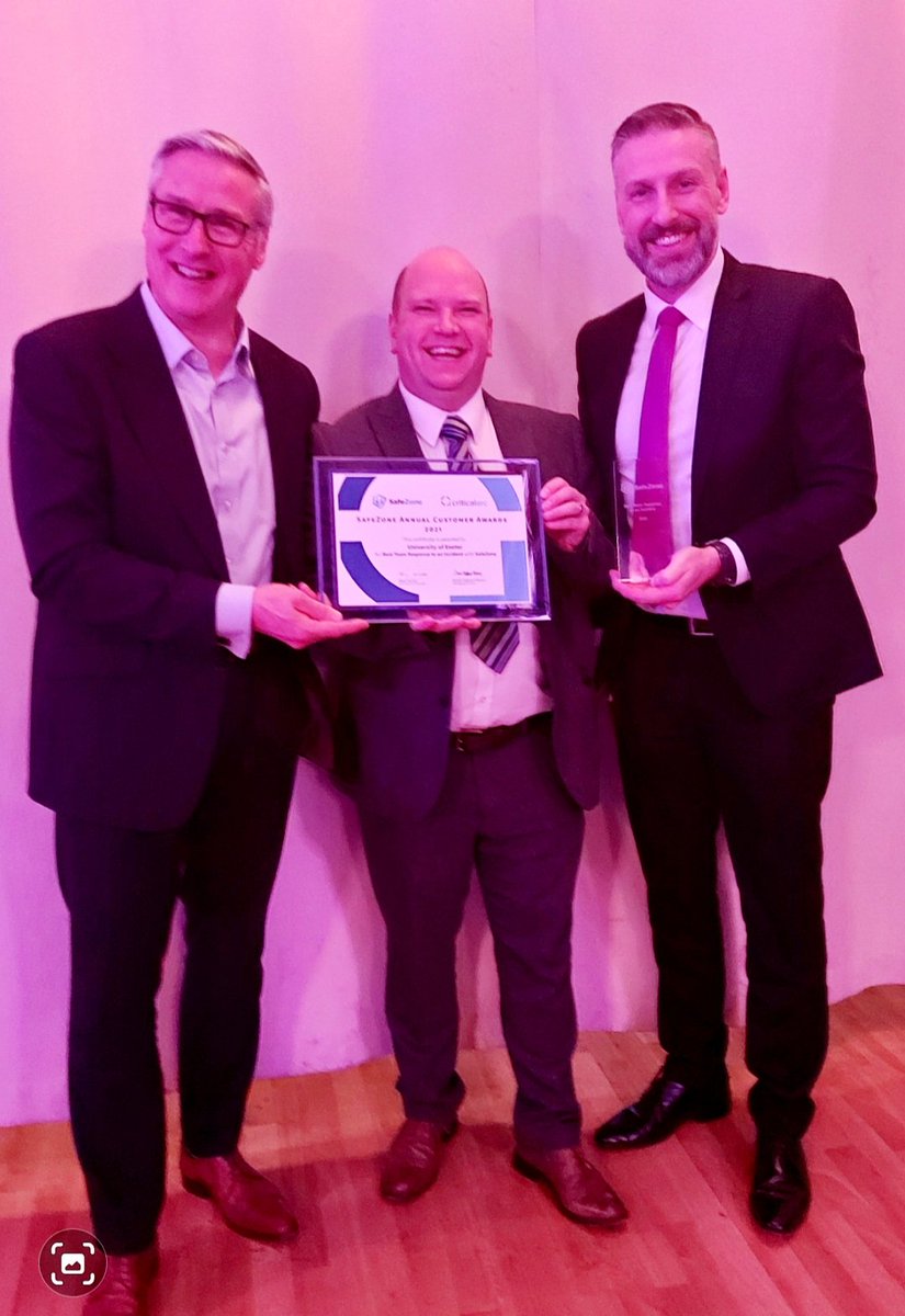 Honoured to receive the SafeZone award on behalf of the University of Exeter for Best Team Response to an Incident, in which our fantastic campus teams supported our students and the local community during the WW2 Unexploded Bomb incident in February.
<a href="/UniofExeter/">University of Exeter</a> <a href="/criticalarc/">CriticalArc</a>
