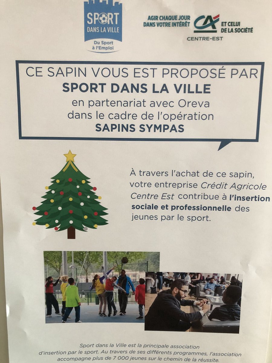 IsabelleCadot's tweet photo. Cette année encore 4 sapins solidaires illuminent l’accueil du @ca_centrest pour soutenir Sport dans la ville @SDLV_Officiel et son action pour les #jeunes des quartiers prioritaires #sport https://t.co/eMaCUlN7ET