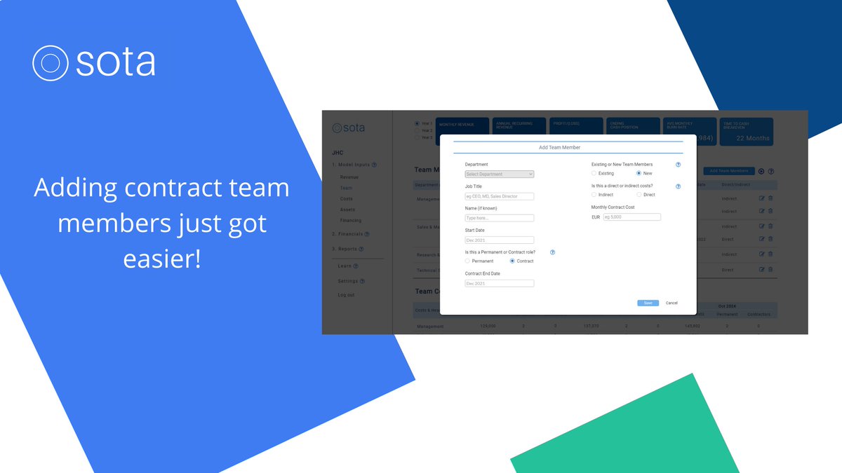 getsota's tweet photo. Need to add a team member on a contract basis? Now you can. Just select the start and end dates and input the monthly cost. Easy! https://t.co/r71IXnpNP1 https://t.co/ctDneZcIKx