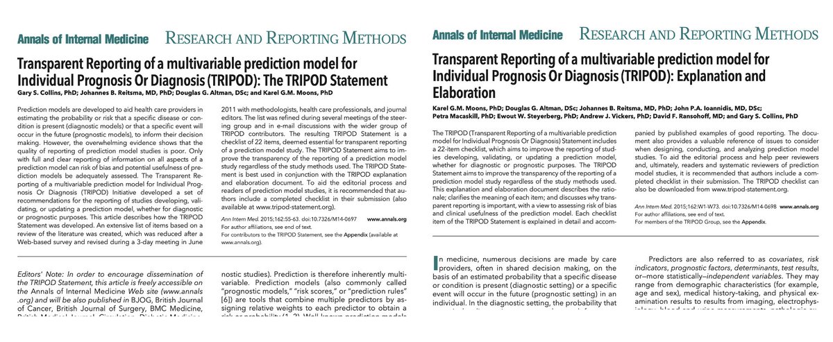GSCollins's tweet image. Reading a prediction model paper -&amp;gt;

- Description of the statistical 'Methods' is a paltry &amp;amp; uninformative 71 words (zero details on model building/evaluation)

- 'Discussion' spinning the findings uses 1041 words

#useTRIPOD👇 -&amp;gt; tinyurl.com/5a59ux72

#helpthereader #stopBS