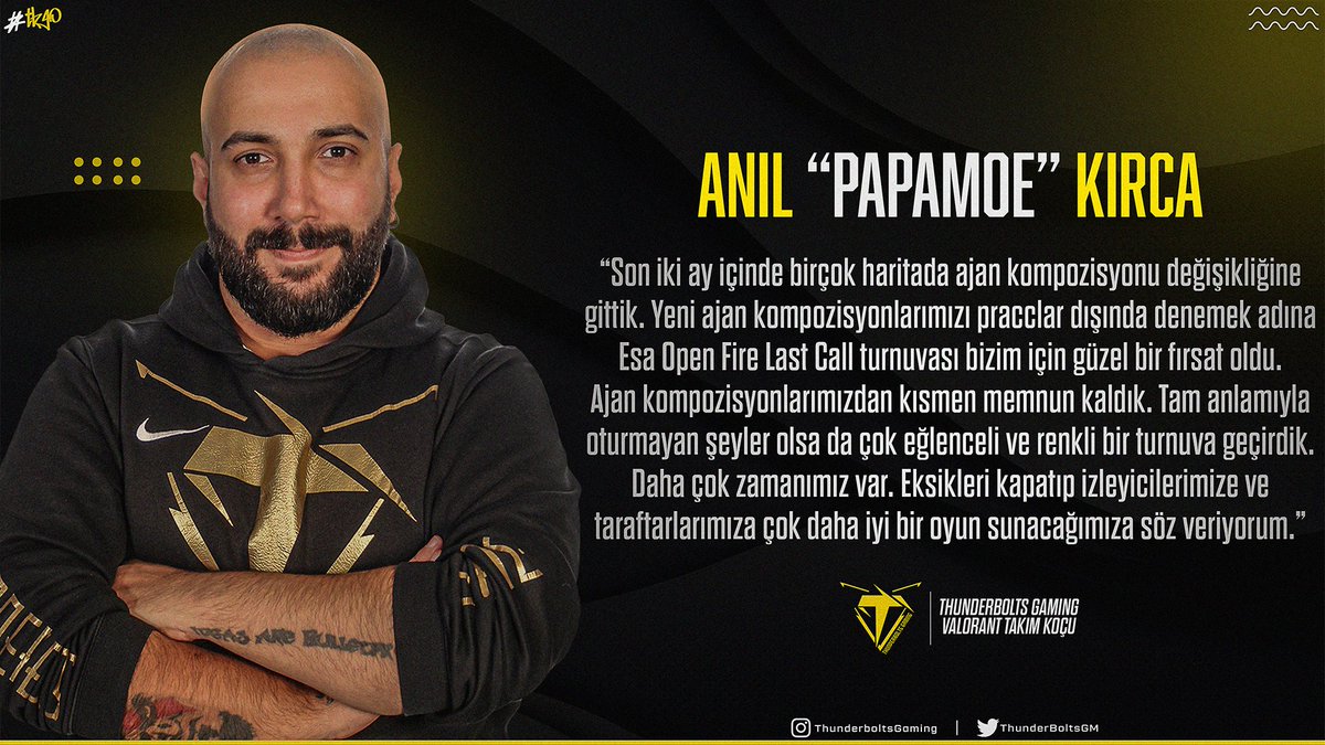 thunderboltsgg's tweet photo. VALORANT takım koçumuz @PapamoEEE, geçtiğimiz günlerde sona eren ESA Open Fire Last Call turnuvasını değerlendirdi:
#stormiscoming⚡️ | #TBGO🦾 https://t.co/jZPs8VuJah