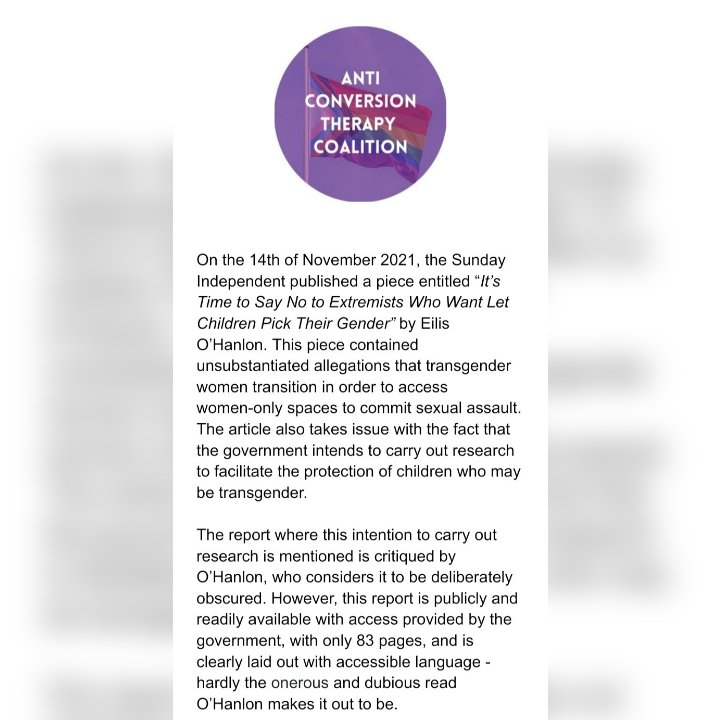 antictcoalition's tweet image. Statement from the Anti Conversion Therapy Coalition and other LGBTQIA+ groups, Re: Article published in The Sunday Independent 🏳️‍🌈🏳️‍⚧️