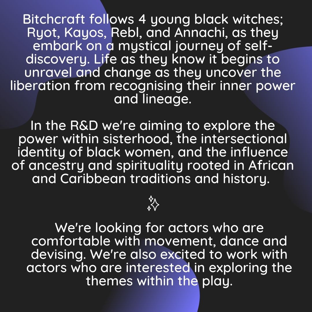 nkhanisep's tweet photo. 📢Casting Call Alert 📢

I'm so excited to share that @ShereenCara95 &amp; I are doing an R&amp;D for my firstborn,✨🖤Bitchcraft🖤✨

📆2 weeks in Jan 2022 (4 - 15/17 Jan)
💸PAID
✨Black female actors + creatives we want to hear from YOU!
💜This is gonna be so much fun (+ hard work lol) https://t.co/5w1kIMomgp