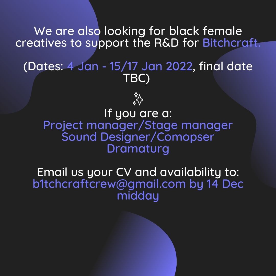nkhanisep's tweet photo. 📢Casting Call Alert 📢

I'm so excited to share that @ShereenCara95 &amp; I are doing an R&amp;D for my firstborn,✨🖤Bitchcraft🖤✨

📆2 weeks in Jan 2022 (4 - 15/17 Jan)
💸PAID
✨Black female actors + creatives we want to hear from YOU!
💜This is gonna be so much fun (+ hard work lol) https://t.co/5w1kIMomgp