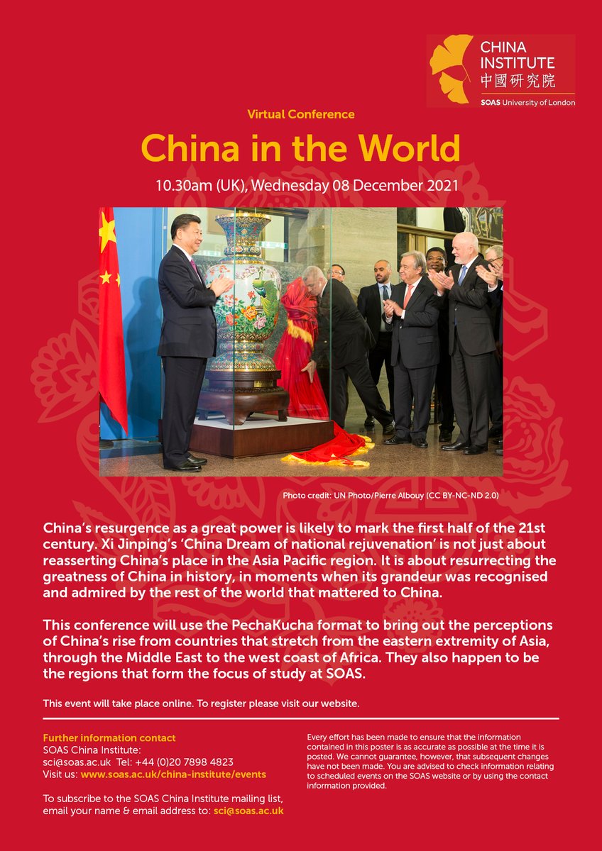 SOAS_CI's tweet photo. #SOAS Online Conference - China in the World

Wednesday 08 December 2021

Further info: https://t.co/VgLWHVPukg

@SOAS https://t.co/AlbAISFa00