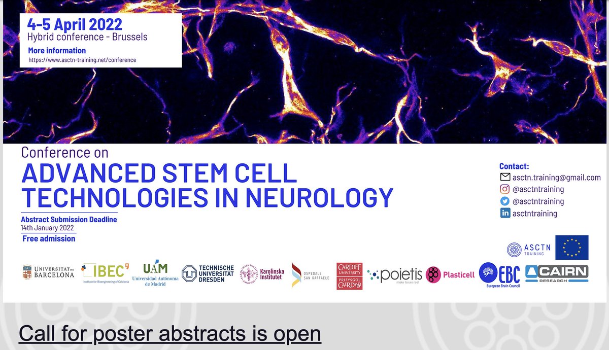 asctntraining's tweet photo. We are excited to announce that the amazing graduate students of the #ASCTN consortium will be organising a #conference in #April2022 in #Belgium 
Join us for 2 days filled with discussions ranging from #stemcells in #neurodegenerativedisorders to #bioprinting of cells &amp; more... https://t.co/zG2rY45xWR
