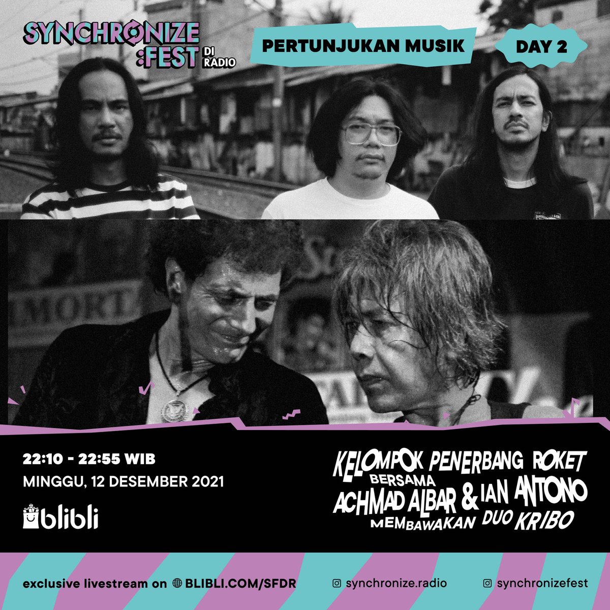 SynchronizeFest's tweet photo. Kapan lagi mendengar kolaborasi dua generasi yang gahar? Yes, kali ini @penerbangroket akan mengajak #achmadalbar dan #ianantono. untuk turut meramaikan #SynchronizeRadio https://t.co/XdH6AfGG0l
