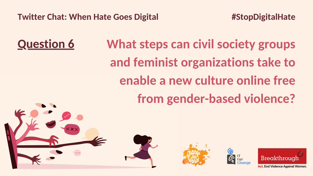 ITforChange's tweet photo. 🗨️#TweetChat ✨

Our final question of the evening for 
@INBreakthrough is about what #CSOs &amp; #feminists can do to address the issue of #OGBV.

Thank you for giving us so much to think about &amp; act on!

Join the chat! Add #StopDigitalHate to your responses! https://t.co/A4zwinn08I