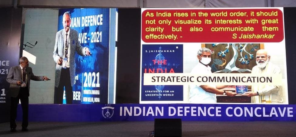 IDSAIndia's tweet photo. DDG @BipsBak spoke on #Information #Warfare at the Third Annual Indian #Defence Conclave 2021 held at @Vivantadwarka. https://t.co/0wOxFMBFHo
