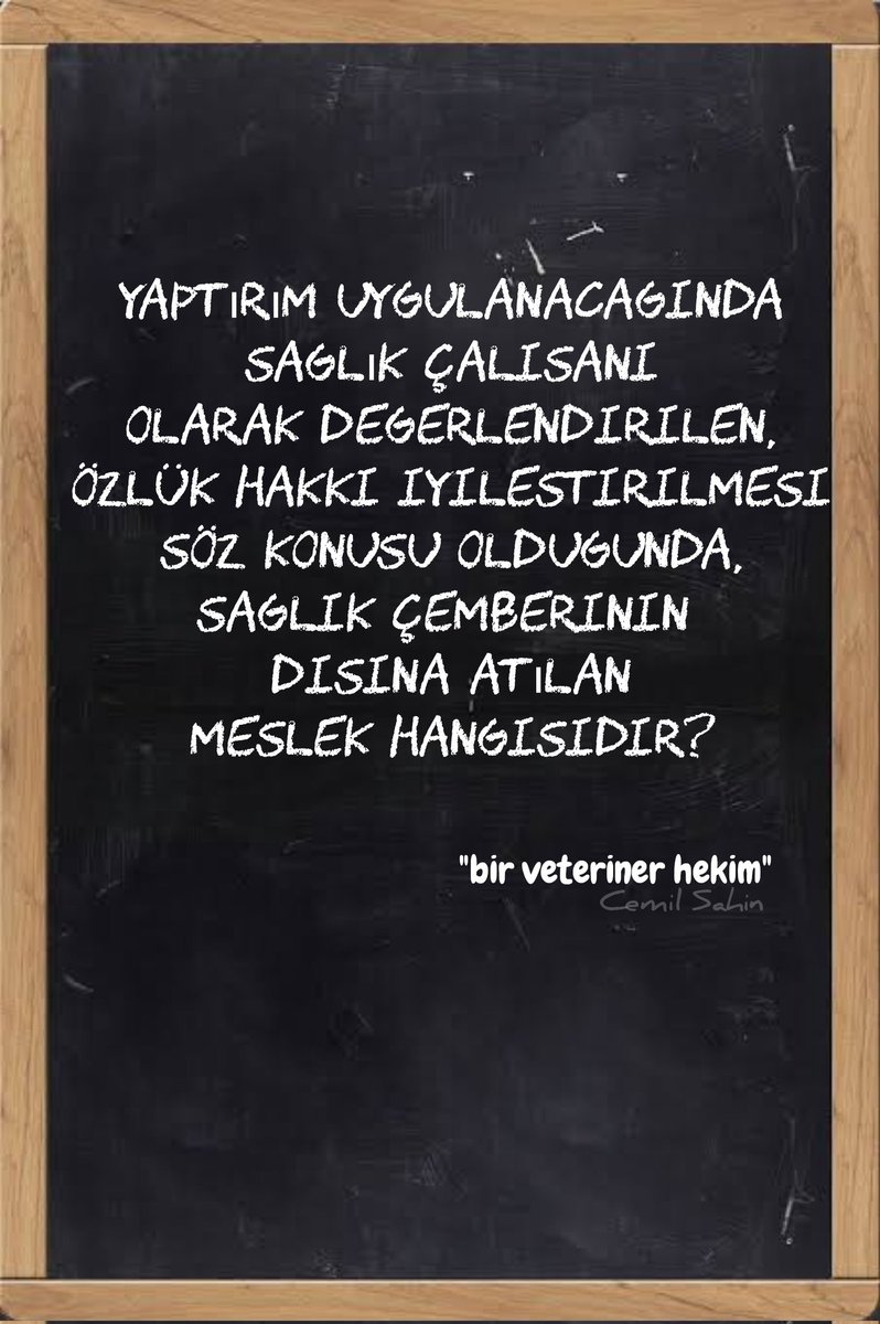 Yaptırım uygulanacağında sağlık çalışanı olarak değerlendirilen,
özlük hakkı iyileştirmesi söz konusu olduğunda, sağlık çemberinin dışına atılan meslek hangisidir?
#VeterinerHekimlerDıslanıyor 
#VeterinerHekimlerDışlanıyor