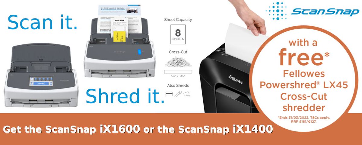 RTSltdUK's tweet photo. New ScanSnap Offer - Claim a Free Fellowes LX45 Paper Shredder with the purchase of either a ScanSnap IX1400 or ScanSnap IX1600

https://t.co/QmsH3EolgJ https://t.co/9sxk2Xii2J