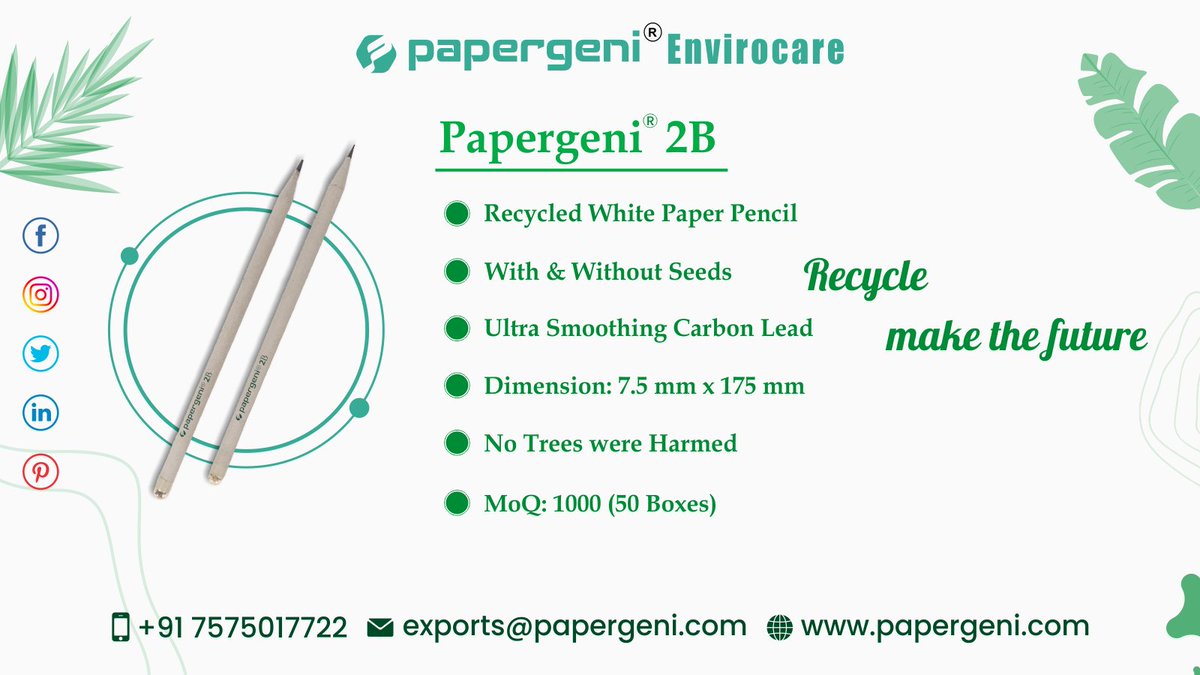 Papergeni1's tweet photo. Get Recycled Paper Pencils with/without seeds that work as Eco-Friendly &amp; give better performance.

#papergeni #papergenienvirocare #wireodiary #makeinindia #madeinindia #envelope #pen #pencil #stationeryproducts #stationery #ecofriendly #paperpencil #elitepaperpen #seedspen https://t.co/BKrGNm9Wfw