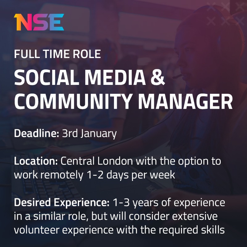 nse_gg's tweet photo. 🤩 JOIN US, WE'RE HIRING 🤩

Looking for a full-time Social Media &amp; Community Manager!

🎉 We're also opening up applications for our spring, summer &amp; winter internships throughout 2022, a great opportunity for someone looking to get their foot in the door of the esports industry