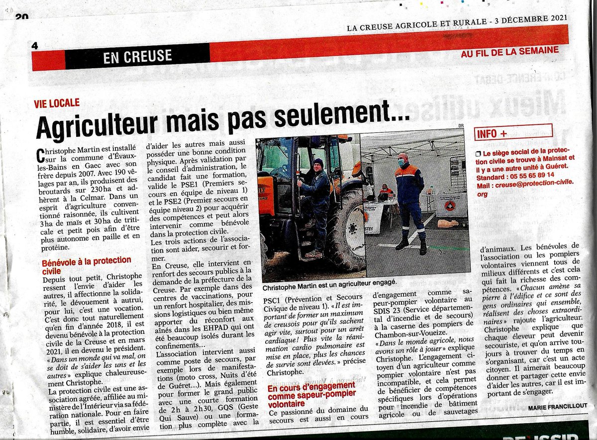 Retrouvez l'interview de notre Président MARTIN Christophe, du journal "REUSSIR La Creuse Agricole et Rurale "📝