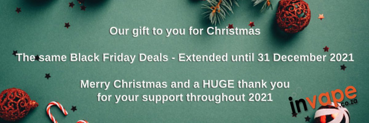invape1's tweet photo. Our #gift to you for #Christmas - same Black Friday #deals #extended #merrychristmas2021

https://t.co/7MvV3zLlyK
Whatsapp: 072 904 4244

#vapejuiceflavors #vape #vapingisnottobacco #vapingsavedmylife #switch #vapelife #vapecommunity #vapefamily https://t.co/ETOQeSHQgY