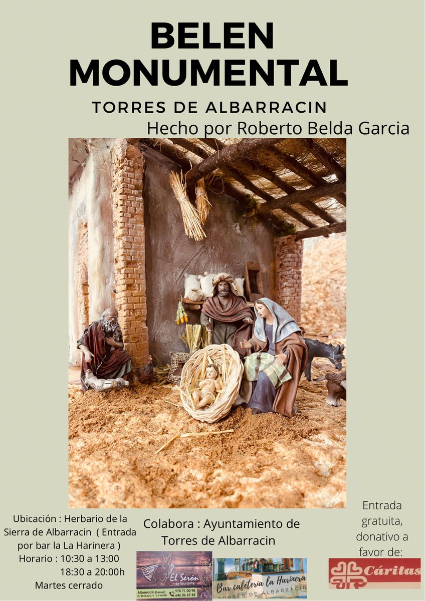 Ya se puede visitar el #BelenMonumental realizado por Roberto Belda en el Herbario de #TorresdeAlbarracín. Entrada gratuita donativo a favor de Caritas. Colabora: Ayuntamiento de Torres de Albarracín.