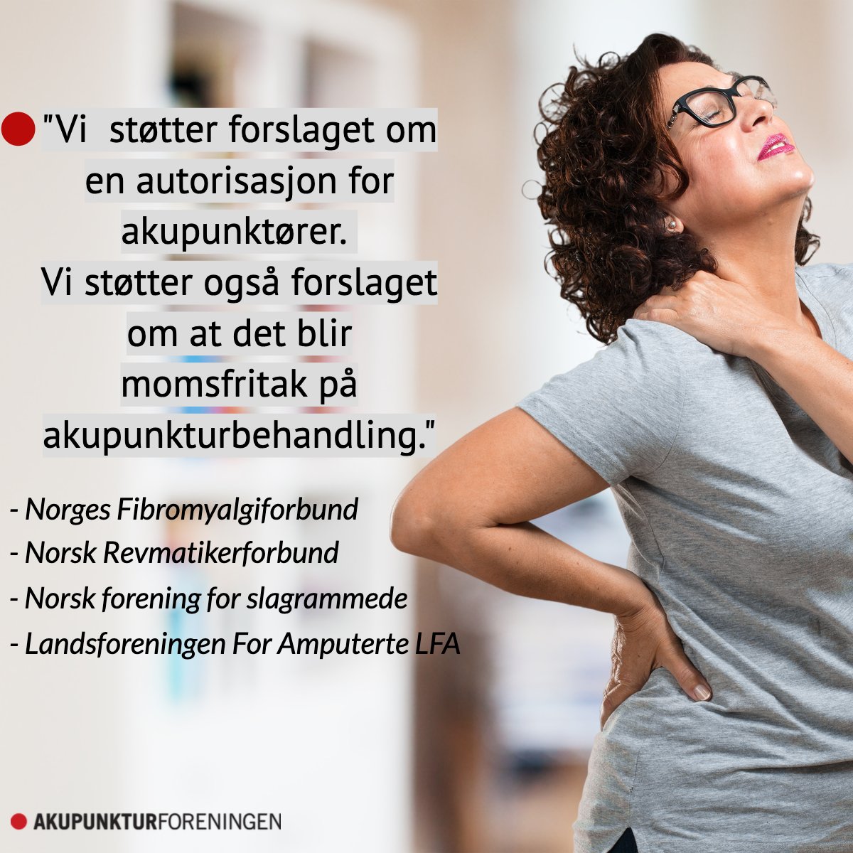 akupunktur_no's tweet image. Flere pasientorganisasjoner reagerer kraftig på forslaget om moms på akupunktur, og mener samtidig at akupunktører bør få autorisasjon som helsepersonell @jonasgahrstore @ingvildkjerkol @Arbeiderpartiet @Senterpartiet @Raudt @frp_no @KrFNorge @SVparti @Hoyre @Venstre