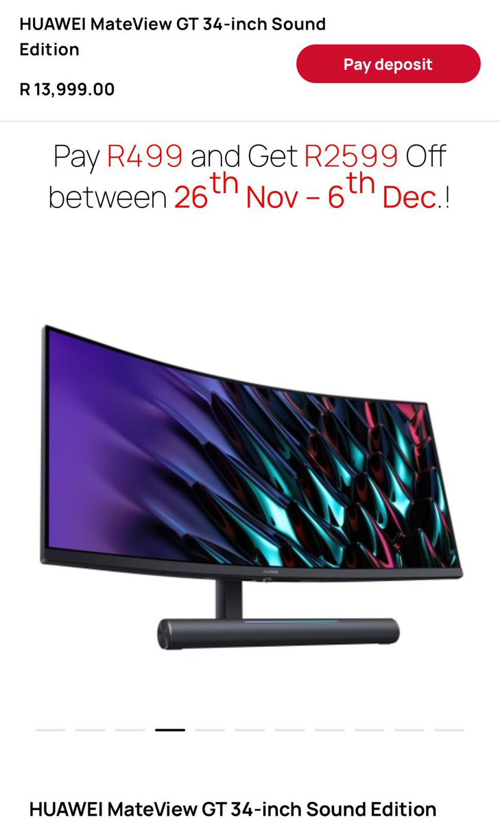 __Tshepo's tweet photo. Yo, @HuaweiZA has a dope discount for the soon to drop Mate View GT ๐ฅ๐ฅ
R2599 off when you preorder preorder before the 6th ๐ฅ pay only R499 to secure the deal? ๐ฅ๐๐พ
Check it here ๐๐พ๐๐พ๐๐พ
๐: https://t.co/hPMy6e2ERW
#PreOrderHUAWEIMateViewGT https://t.co/KneN97wxo7