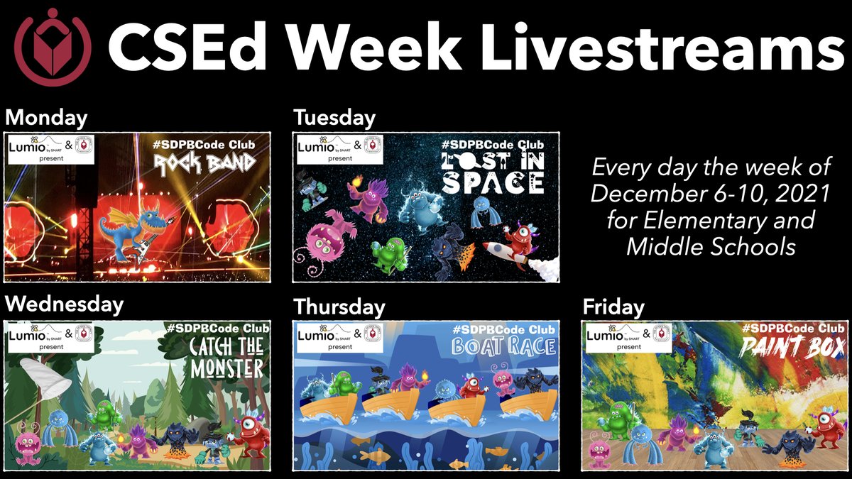 EdTechPBC's tweet photo. Join us next week for our Hour of Code/CSEdWeek livestreams open to anyone in the world!
https://t.co/BG5HGMvmbX
@teachcode @hourofcode @Go_Lumio_PLN @pbcsd @SMART_Tech @evacwynar @AtwellDC @DrMillerEDU @DianaFedderman @codeorg
#CSEverywhere #SDPBCode #HourofCode https://t.co/EpsVFaku1o