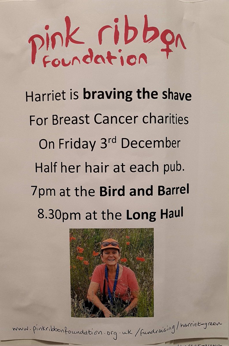 This evening 7pm Harriet will be #bravingtheshave for Breast Cancer charities 💕 Join us to support and raise money! (We're open from 4pm today) 
#breastcancerawareness #pinkribbonfoundation #support