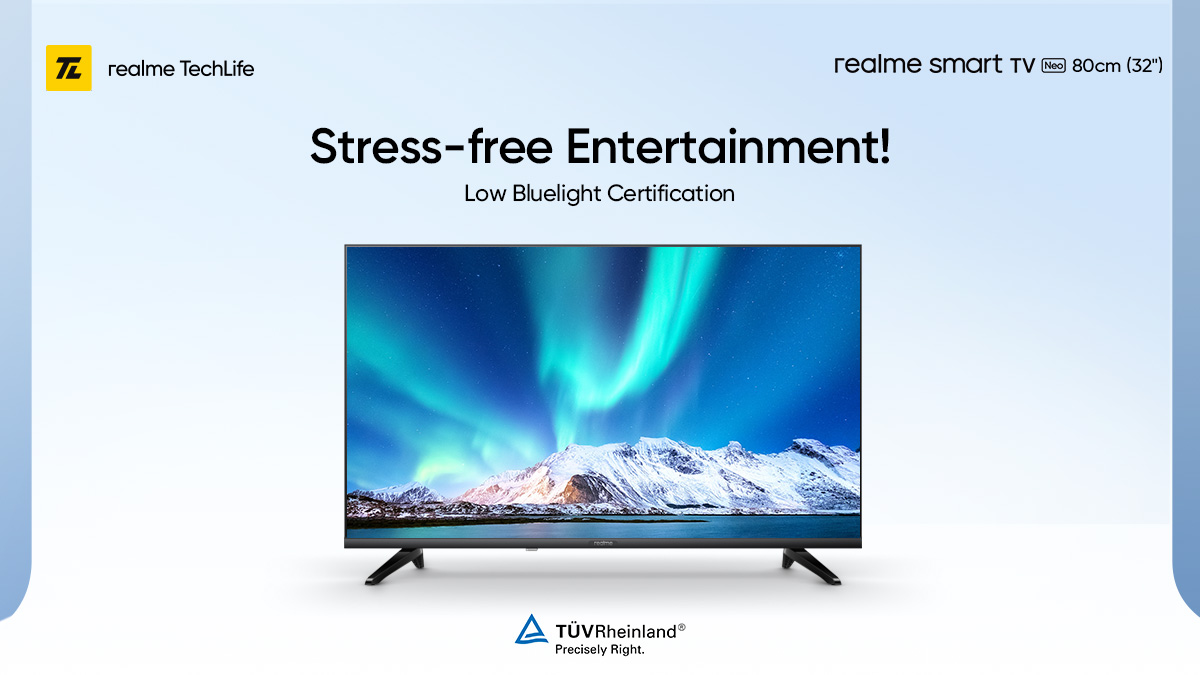 realmenarzoIN's tweet photo. Tune out of eye-fatigue with the #realmeSmartTVNeo!
The Low Bluelight Certification gives your eyes a stress-free and caring viewing experience.
#SmarterIsBetter
Available on https://t.co/n3vAbwM2m7 & @Flipkart.
Buy now: https://t.co/ptHRxtaIq2 https://t.co/33TuIuq4ZC