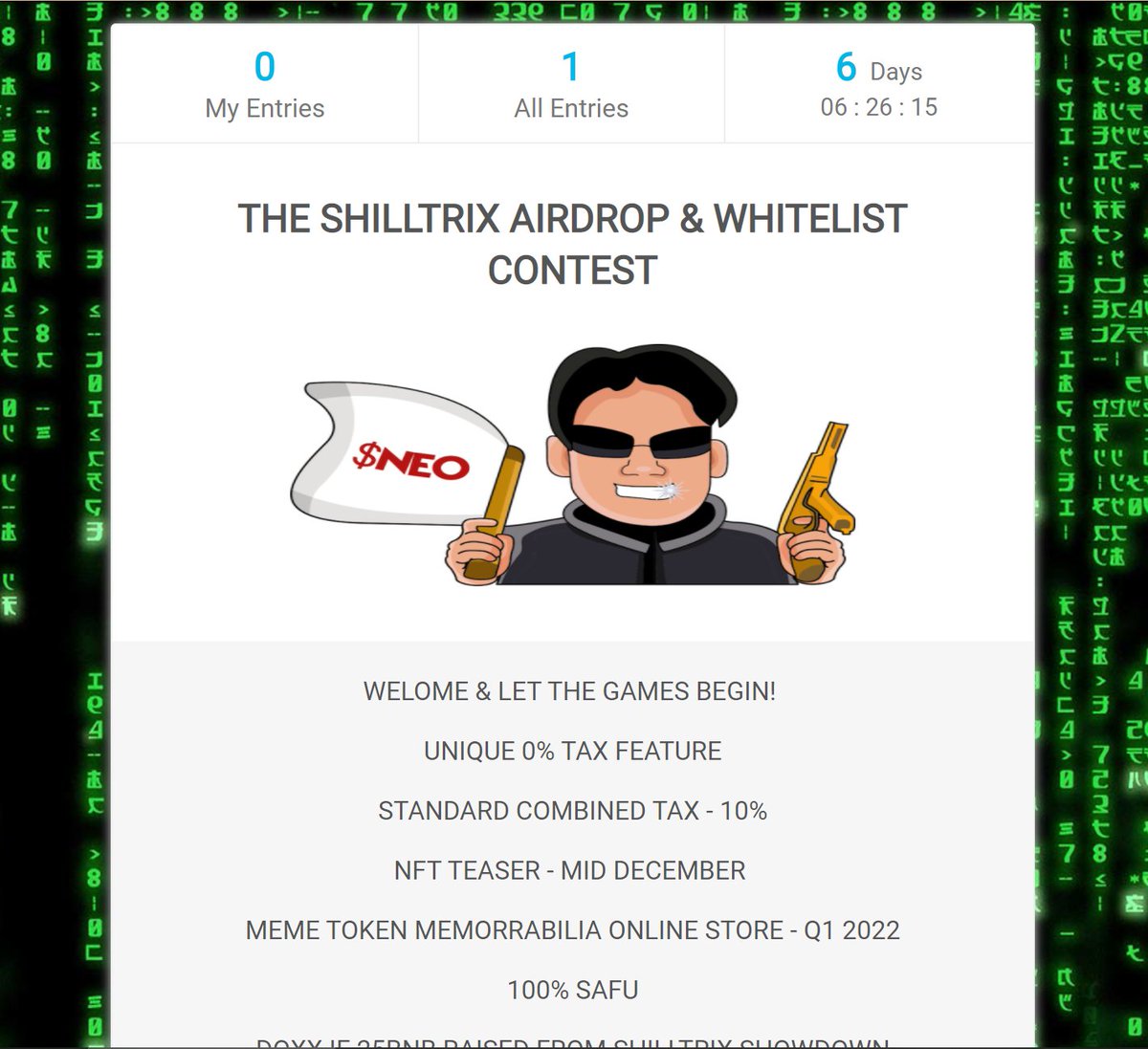 shilltrix's tweet photo. The ShilltriX Shill Contest has started 🔥🔥🔥

Okay peeps, during these 5 days we are teaming up with some major BSC players to fuel us to the moon🚀⛽️

Participate:👇
https://t.co/8xtT8v9RVU

#SHILLTRIX #BSCREVIVAL #NEWNEO #BSCGems #Crypto #NFTs #morethanameme #BSCS

see DESCR https://t.co/pTxW2f5luN