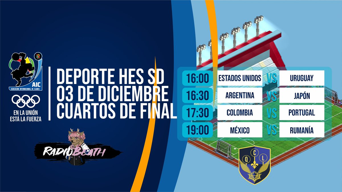 Habbo_Futbol's tweet photo. ⚽ DEPORTE HES SD - CUARTOS DE FINAL
📍 @ESHabbo.
🗓️ 03/12/21.
🎙️ @Radiobeath.
⏰ Bogotá, Colombia.
Comienzan los Juegos Olímpicos con el Habbo Fútbol más amplio y con más integrantes por equipo, te esperamos con una gran narración y el mejor nivel de competencia. https://t.co/2VUO48A9oX
