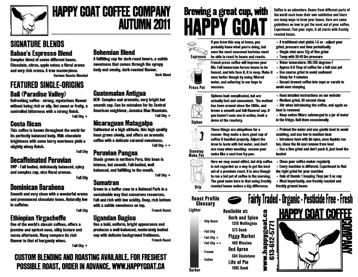 I stumbled across this gem from 10 years ago! A lot has changed since then <a href="/happygoatcoffee/">Happy Goat Coffee Co.</a> !