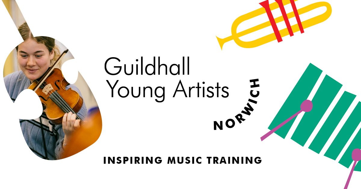 We’re excited to announce we’re changing our name to… Guildhall Young Artists Norwich!  
When you attend Guildhall Young Artists Norwich, you will now become a Guildhall Young Artists member. Find out more > bit.ly/3EhR4y4