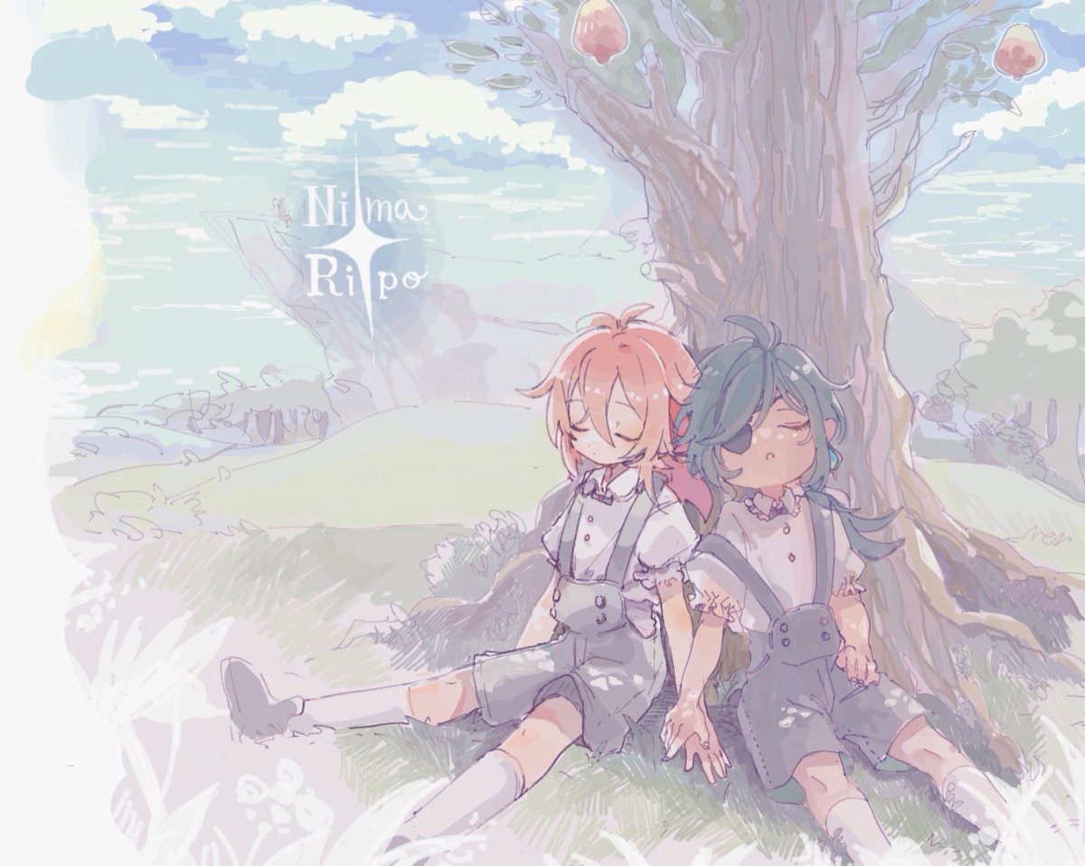 ディルック(原神) ,ガイア(原神) 「りぽさんと絵茶でディルックとガイアの幼少期(幻覚)描いた!!ありがとうございます」|nima𓅪5/3超神の叡智のイラスト
