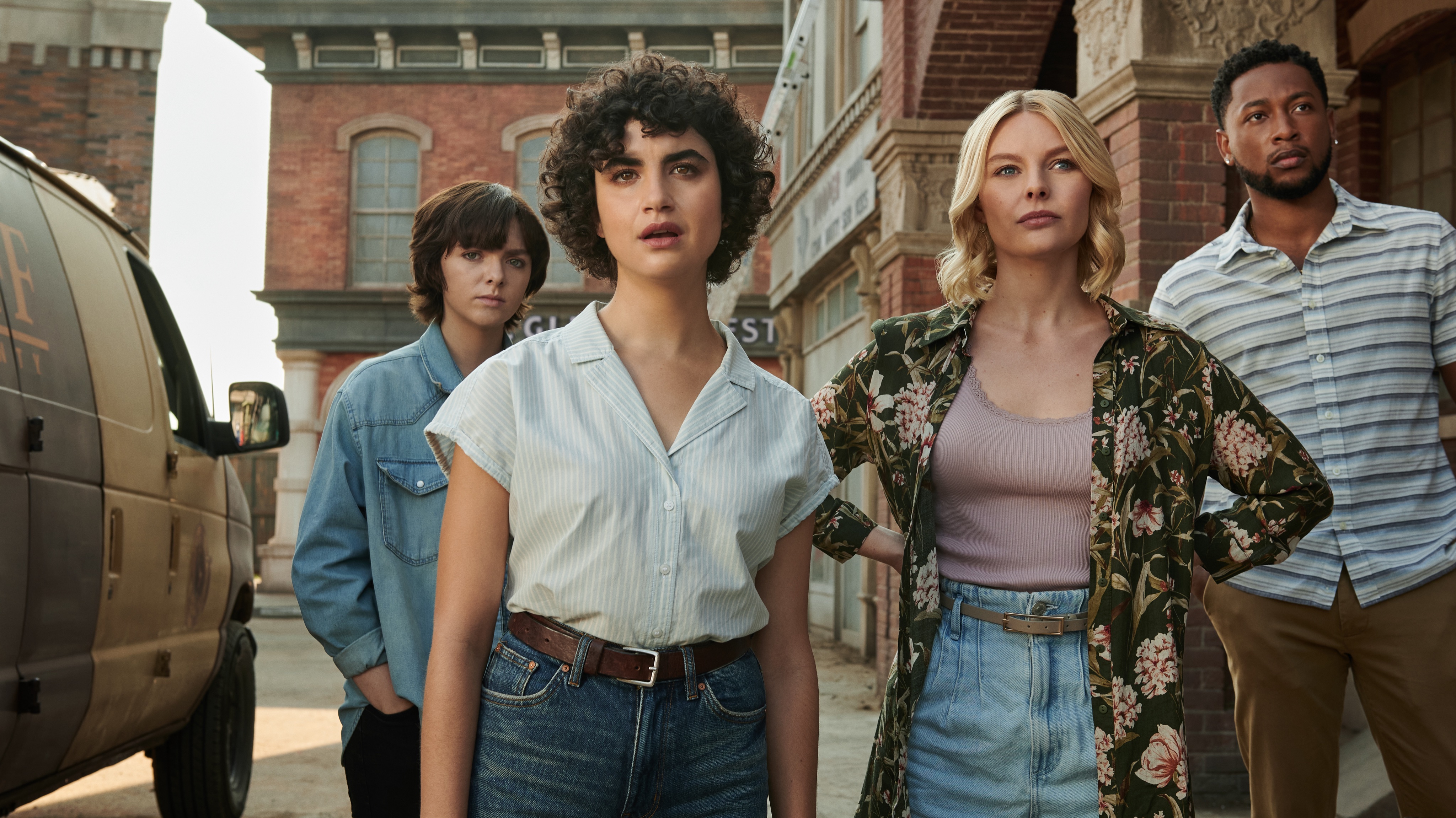 The cast of Netflix’s ‘Texas Chainsaw Massacre’, Elsie Fisher, Sarah Yarkin, Nell Hudson, and Jacob Latimore. | PHOTO CREDIT: YANA BLAJEVA/NETFLIX