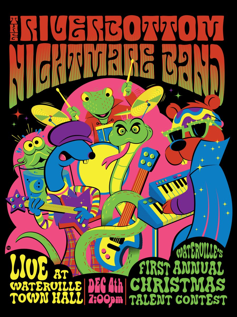 Limited edition #EmmetOtter "Gig" poster #screenprints for the #RiverBottomNightmareBand by <a href="/Montygog/">dave perillo</a> available now at plasticmeatball.com.
.
#emmetottersjugbandchristmas #christmas #jimhenson #christmasspecial