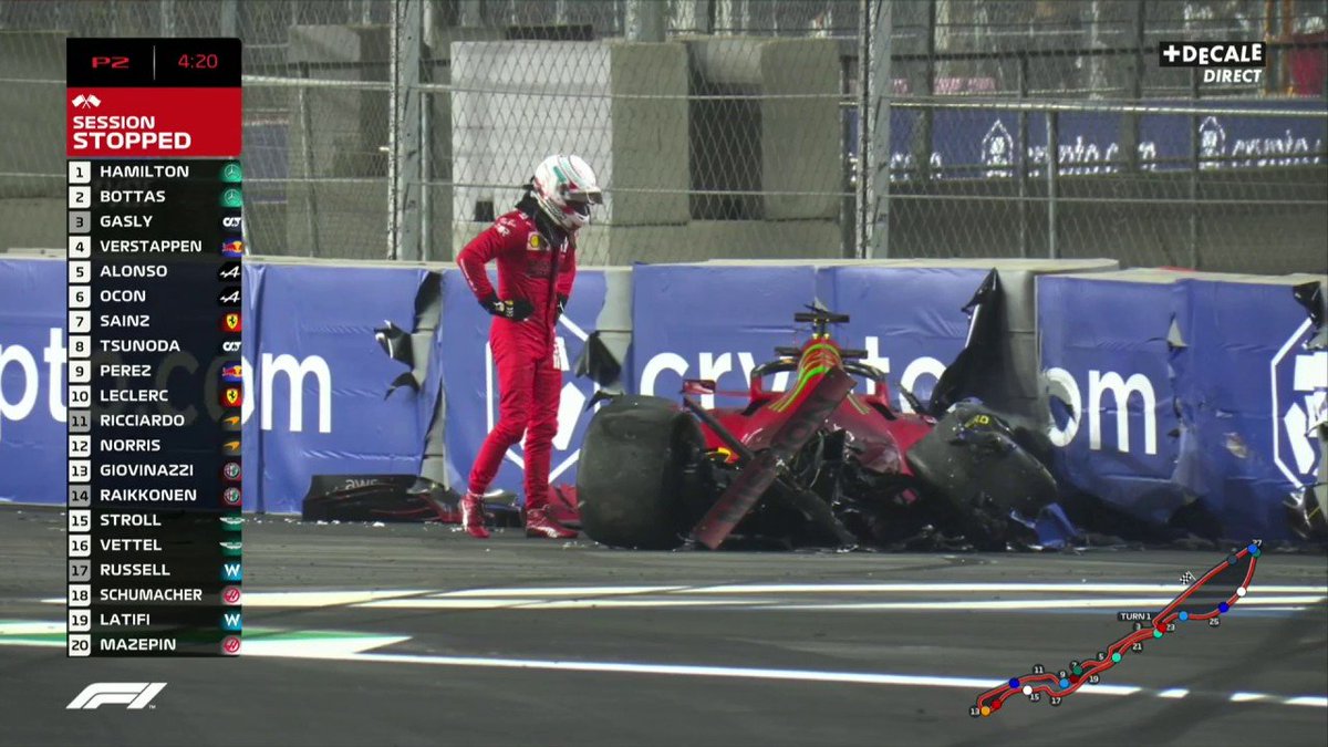 CanalplusF1's tweet photo. Premier drapeau rouge au #SaudiArabianGP 🔴

L'état de la voiture de Charles Leclerc 😳 https://t.co/WzwVpf07w8