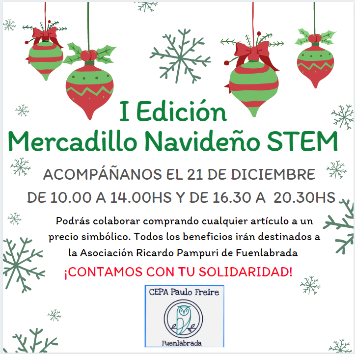 cepafuenla's tweet photo. Los alumnos del nivel 2AA han organizado un mercadillo navideño dentro de nuestro proyecto STEM "SOS-tenemos". La economía circular ligada a los ODS trabaja el objetivo 12 de producción y consumo sostenibles. ¡En Navidad también somos STEM! #FreireExperience #SomosSTEM @ADEACAM2 https://t.co/tfffRwt4Q8