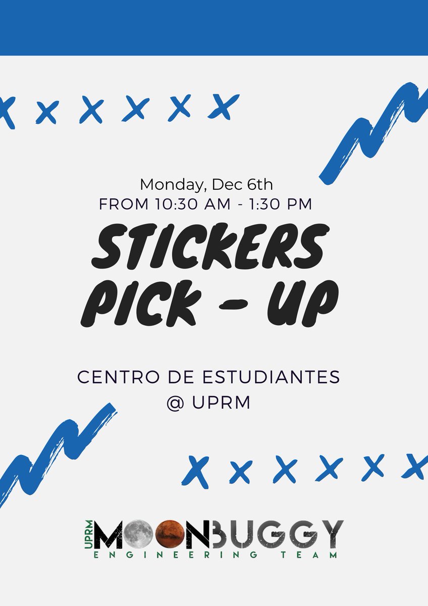 UPRMMET's tweet photo. Hi everyone! 

Next Monday, December 6, we will be in the student center handing out stickers! Come in and pick up yours!

We will be there from 10:30 AM - 1:30 PM! https://t.co/vxlMhwRsLe