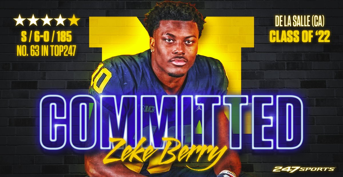 BrandonHuffman's tweet photo. BREAKING: Concord (Calif.) De La Salle safety Zeke Berry, the No. 1 prospect in Northern California, has just announced his commitment to Michigan and he breaks down why he chose the Wolverines https://t.co/wAUqTEbSyu https://t.co/XQ2jsBmj4Q
