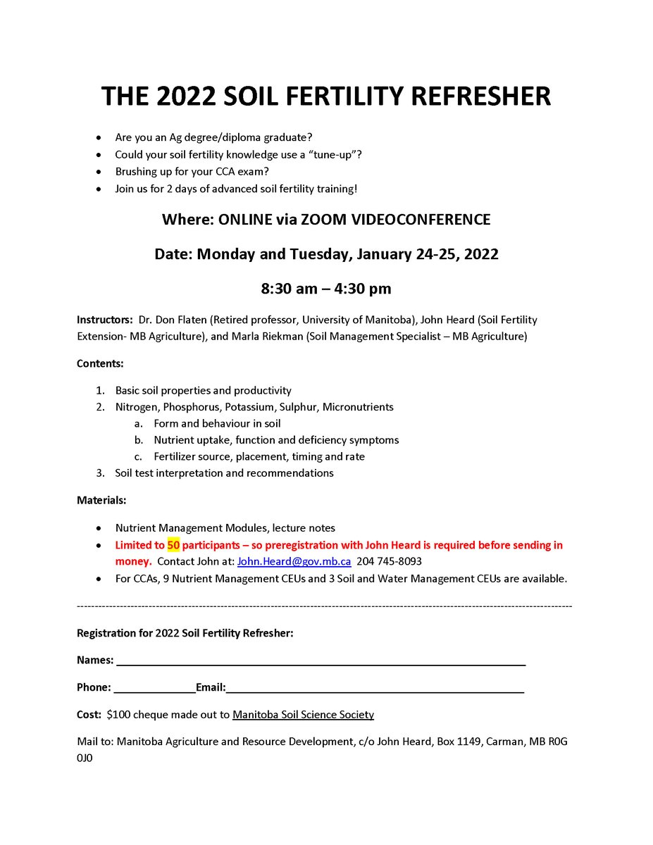 Next month's online "Soil Fertility Refresher Course" is already half-full, so if you want to participate, contact John Heard asap, as listed below.  

Best comment from last year's class - "this stuff is a lot easier to learn in middle age, without being hung over in lectures"🤓