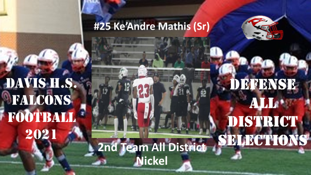 Congratulations to Ke'Andre Mathis for earning 14-6A All District Nickel Back Second Team.   #Flyboz