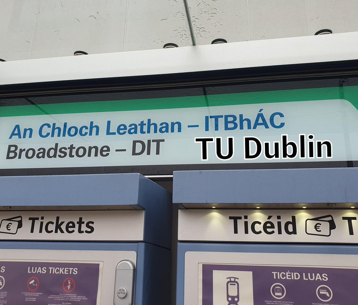 thepathannon's tweet photo. Hey @Luas -  any chance you could update the onboad announcements and signage? Thanks! From the folks who brought you DIT. 😁🚎🎓
@WeAreTUDublin #TUDUBLIN https://t.co/OhABdwJKgh
