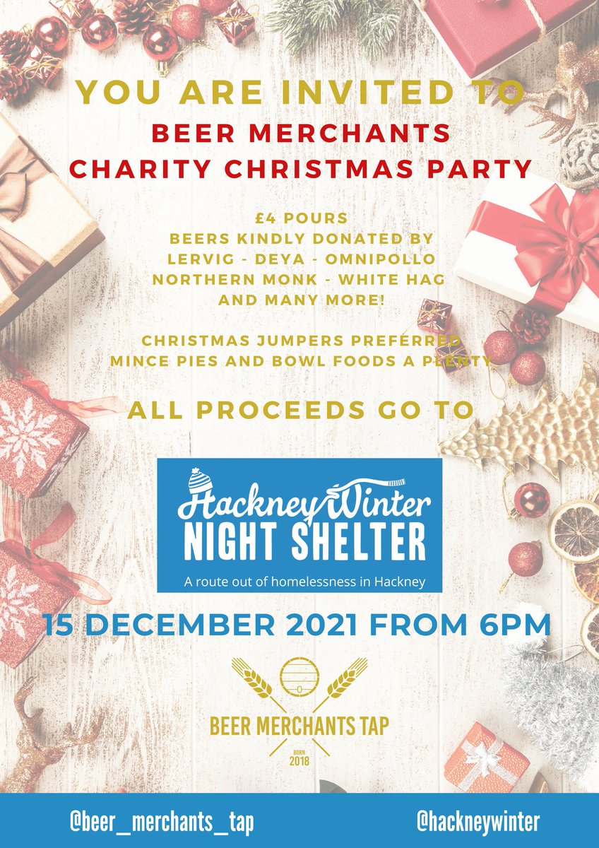 cavedirect's tweet photo. Cave Direct, Beer Merchants and Beer Merchants Tap would like to invite the entire beer industry down for a jolly old Charity Christmas party, raising money in aid of Hackney Winter Night Shelter. https://t.co/d5HMl6DkGf