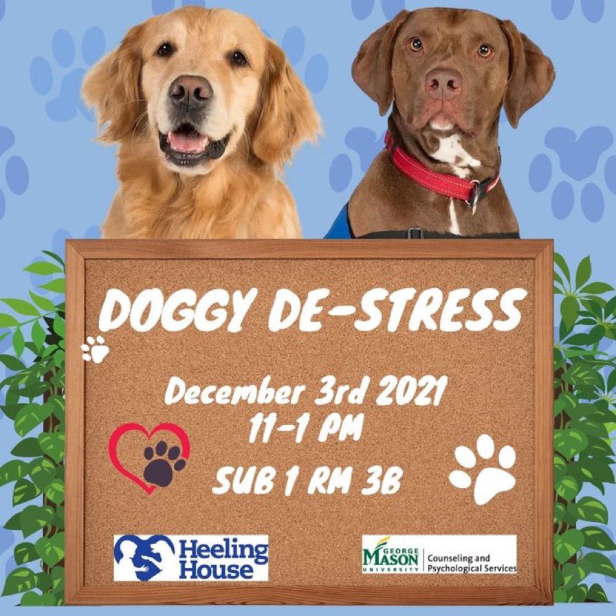 Unwind TODAY by petting puppies at CAPS’s doggy destress event! In addition to playing with the dogs CAPS will be providing resources on depression screening and supporting your mental health during finals. The event will be held today from 11AM-1PM in Sub 1 Rm 3B.