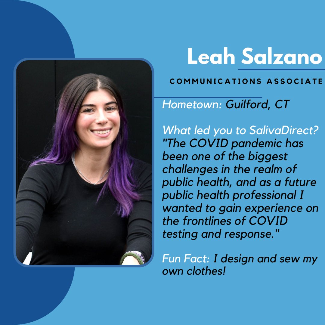saliva_direct's tweet image. Meet ones of our staff members here at @YaleSPH @saliva_direct! This week&apos;s feature is Leah Salzano who is a communications associate! 

#featuredstafffriday #spitsquad #meettheteam #SalivaDirect #Yale #ysph