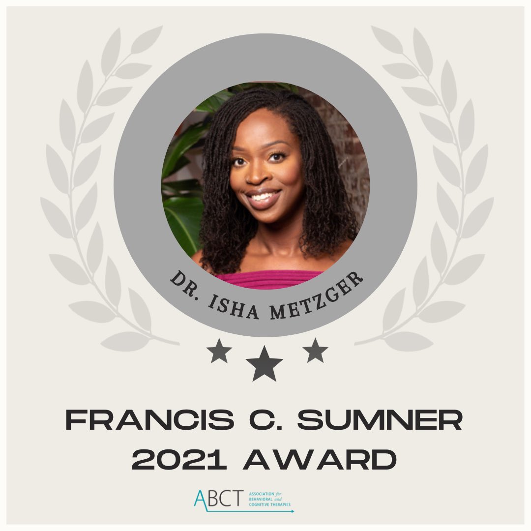 GSUPsychology (@gsupsychology) on Twitter photo Congratulations to <a href="/drishametzger/">Dr. Isha Metzger</a> who received the inaugural ABCT Francis C Sumner Award to recognize underrepresented Black & Indigenous professionals who make significant contributions to research, clinical work, teaching, & service! Congratulations to <a href="/drishametzger/">Dr. Isha Metzger</a> who received the inaugural ABCT Francis C Sumner Award to recognize underrepresented Black & Indigenous professionals who make significant contributions to research, clinical work, teaching, & service!