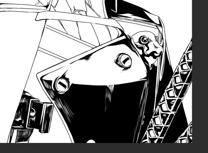 刀のベタ入れ楽しくて時間が飛ぶ。
線画描きながらベタ入れるって今までの仕事でも経験したことなくて楽し過ぎる 