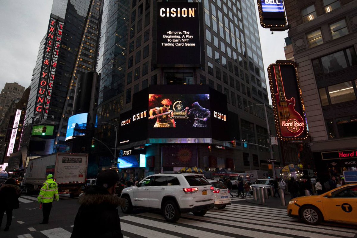 VEMPHorizon's tweet photo. Anyone else spotted something familiar in Times Square recently? 👀

vEmpire: The Beginning out SOON! 📢⚔️🃏

#Metaverse #NFT #GameFi #P2E https://t.co/PBFmHyYjqE