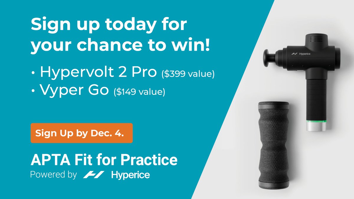 APTA_official's tweet photo. Get APTA Fit for Practice delivered weekly to your inbox โ sign up by Dec. 4 and be entered to win one of six Vyper Gos or a Hypervolt 2 Pro! #APTAFitforPractice
https://t.co/GmdRzJLCnG https://t.co/NVThCobiLz