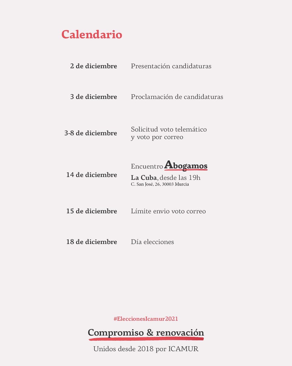Abogamos_'s tweet photo. PROGRAMA

Somos la única candidatura con un programa definido, trabajado y real… 

No regales tu voto, vota por un colegio más independiente, democrático y participativo.

¡ES HORA YA DE RENOVAR ICAMUR!

#COMPROMISO
#RENOVACIÓN
#ABOGAMOS

#eleccionesicamur2021 https://t.co/X4wp3dc2FY
