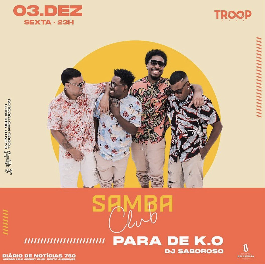 tktproducoes's tweet photo. HOJE é dia de #scsambaclub na Troop Club. 😍

Confira as atrações presentes nesta edição:
🎤 PARA DE K.O
🎧 DJ SABOROSO

#troopclub #uminfinitodesensações #sambaclub #ilovepagode #pagodinhodatroop #descubra #vempratroop

Reserve já o seu espaço : (51) 3085-0525. https://t.co/8gdODSwJdA